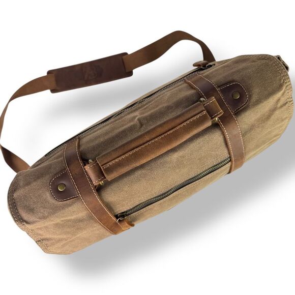 Vintage Style Waxed Canvas Brown Leather Rugged Briefcase Messenger Shoulder Bag - Picture 6 of 16